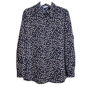 Papell Studio Black Floral Long Sleeved Button Down Top Women's Size 12
